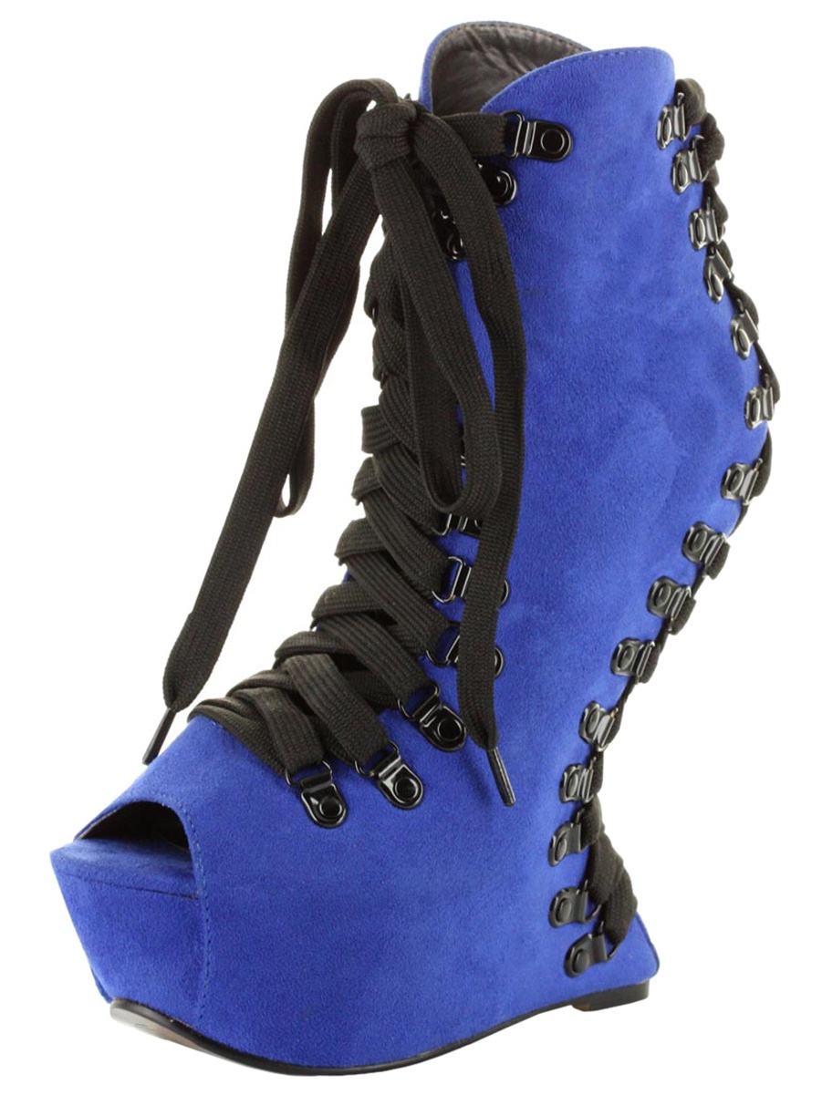 bright blue ankle boots