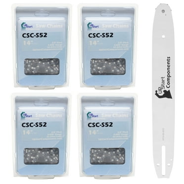 Replacement 14" Single Rivet Bar and 14" Semi Chisel Chain Combo for McCulloch MC3516 Chainsaw (14" Length, 3/8" Pitch, 0.050" Gauge, 52 Drive Links, 7 Sprocket Nose Tooth) 1 Bar 4 Chains
