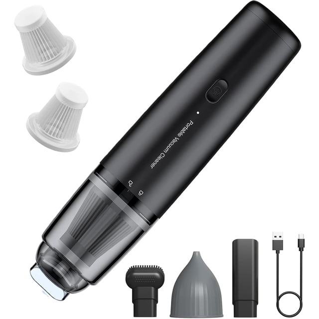Handheld Vacuum Cordless, Car Vacuum Cleaner Portable with HEPA , 2 Suction Modes, Mini Hand Held Vacuum Rechargeable for Car, Home, Pet Hair, Office, Keyboards(Black)