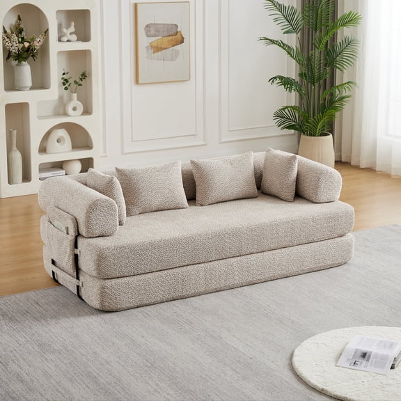 79" Convertible Sofa Bed ,CARZZI LIFE Compressed Floor Boneless Couch Modular Corduroy Sleeper Sofa, Folding Mattress Couch for Small Spaces - No Assembly Needed in Beige with Storge