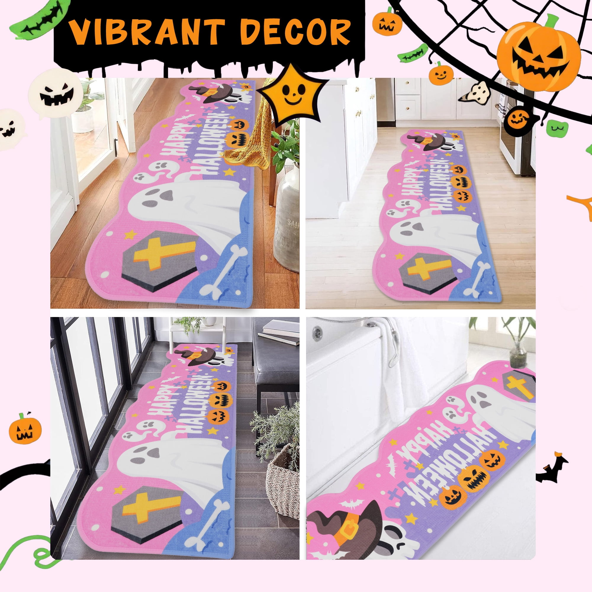 Sanmadrola Halloween Bath Rugs Mat Halloween Decoration Indoor Bath Mat Non Slip Bathroom Shower Rugs Halloween Style Super Absorbent Machine Washable 16''x47''
