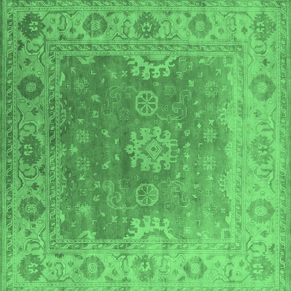 Ahgly Company Indoor Square Oriental Emerald Green Industrial Area Rugs, 3' Square