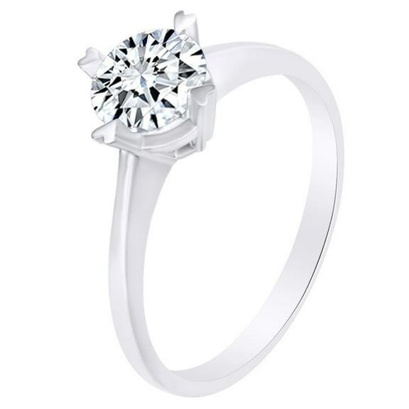 AFFY White Cubic Zirconia Solitaire Engagement Ring 14k White Gold Over Sterling Silver 1.00 Cttw