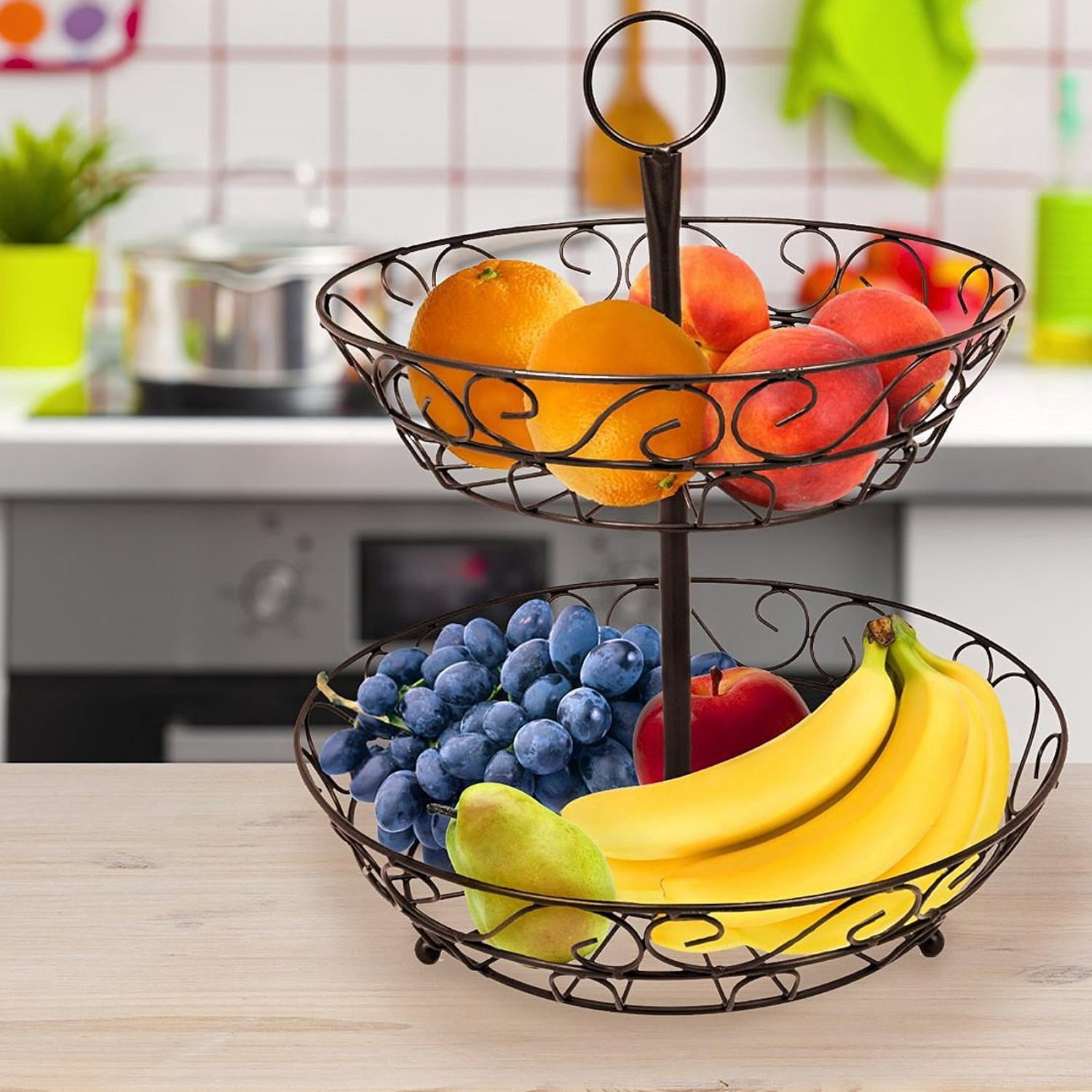 Sorbus 2-Tier Brown Metal Countertop Fruit Basket Stand, Kitchen Storage Organizer