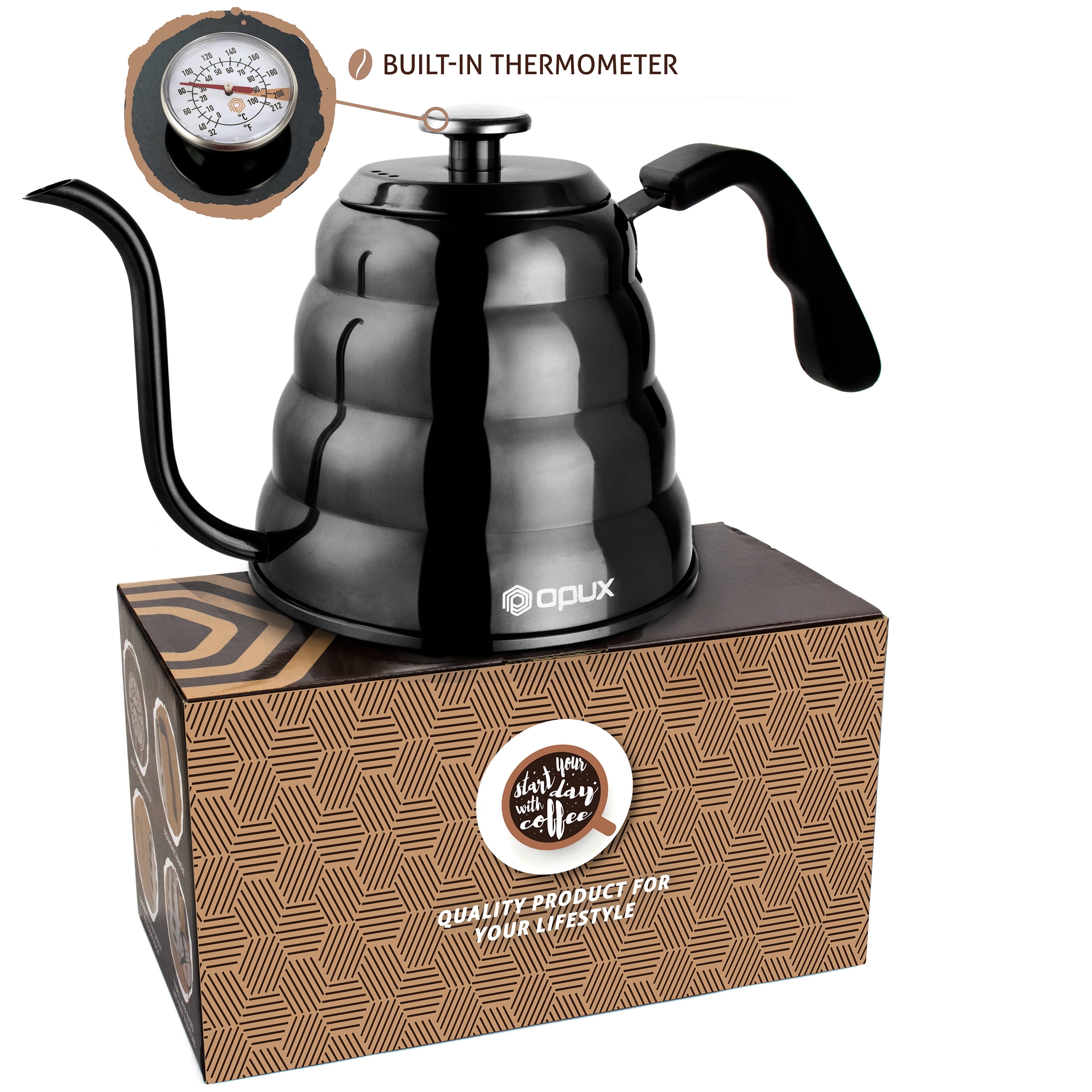 OPUX Gooseneck Pour Over Coffee Kettle with Thermometer Stainless