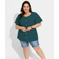 thumbnail image 3 of CASSIE LIZ Plus Size Tops for Women Teal Blue Short Sleeve Blouses Fashion Crew Neck Shirts Button Up Embroidered Tee Loose Fit Tunics Spring Summer Casual Pullover XL 14W 16W, 3 of 7