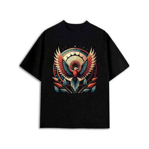 BASICTOGO Phoenix Rising Graphic Tee mens t shirts black elegant 2026 summer and spring season Beach Day Everyday Summer Tee Basic Unisex Shirt Graphic tshirts