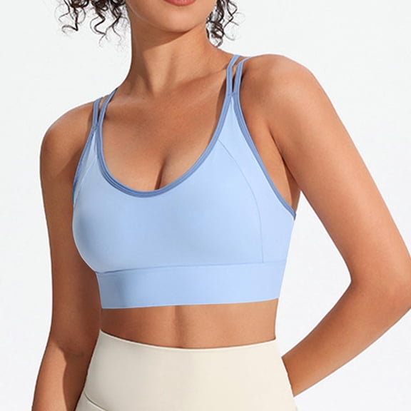 hoksml Women's Medium Support Sports Bra, Crisscross Double Strap Wireless Yoga Bra with Adjustable Back Closure