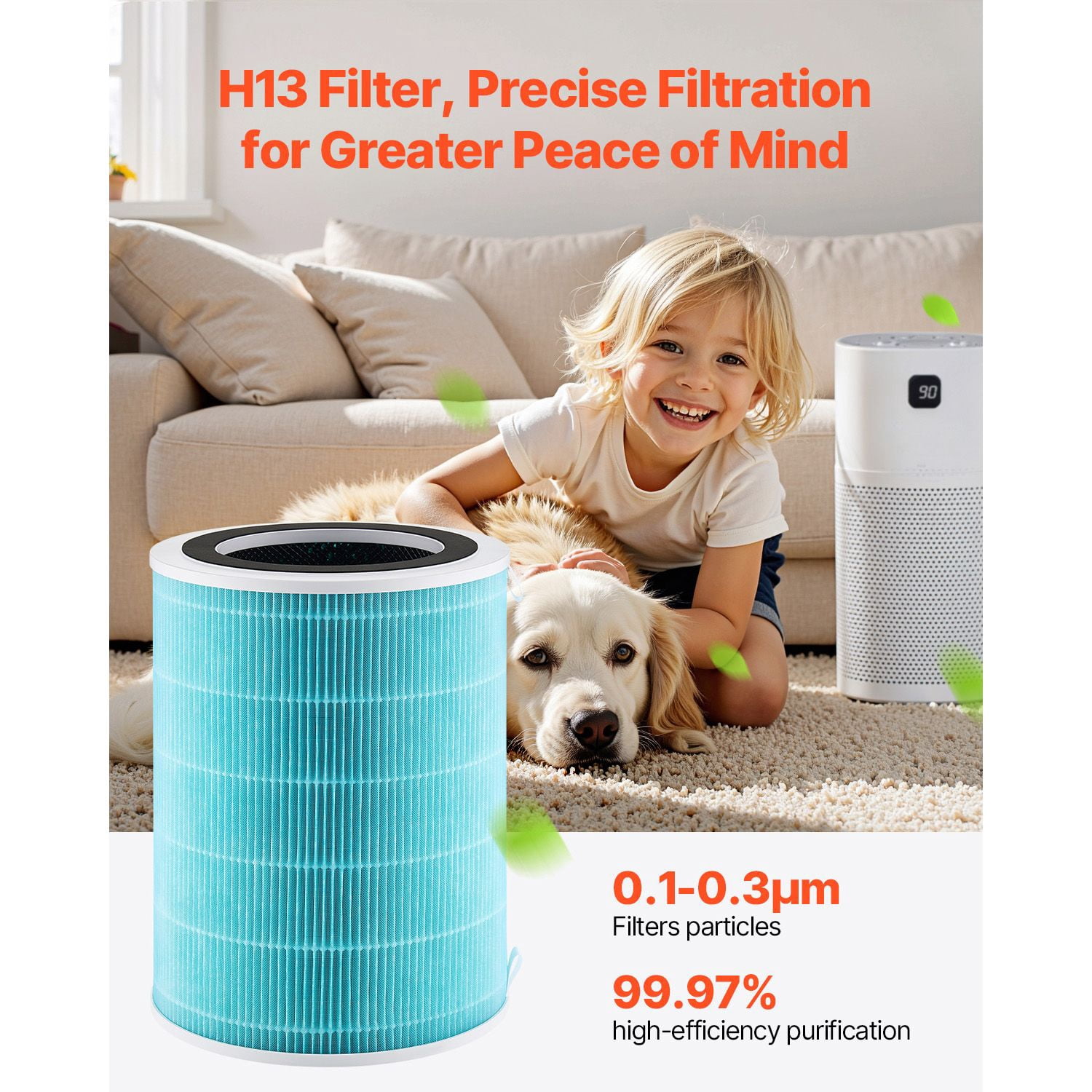 Replacement Air Purifier Filter, H13-Grade 3-Layer Filtration, Pre-Filter + HEPA + Activated Carbon, Captures 99.97% Dust Pollen Allergens for Home Purifiers