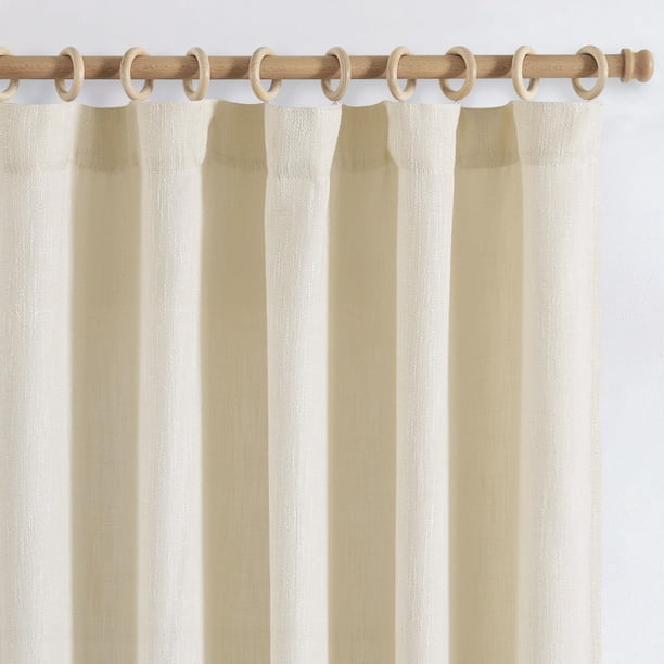 Cortinas Jinchan con aspecto de arpillera, 274 cm de largo, texturizadas, color blanco crema