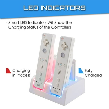 4 Ports Charging Station for Wii Remote Controller, Charger Dock Stand with 4 Bonus 2800mAh Rechargeable Replacement Batteries Pack (Updated Version) White by Insten
