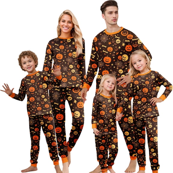 Halloween Family Matching Pajamas Soft Fabric Holiday Sleepwear Cozy Loungewear Breathable Nightwear Autumn Winter Festive Homewear Clothes Outfits Halloween Gifts