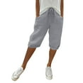 thumbnail image 3 of Lroveb Capri Pants for Women, Womens High Waisted Linen Pants, Knee Length Short Pants Ladies Loose Drawstring Casual Solid Color Shorts Grey, 3 of 8