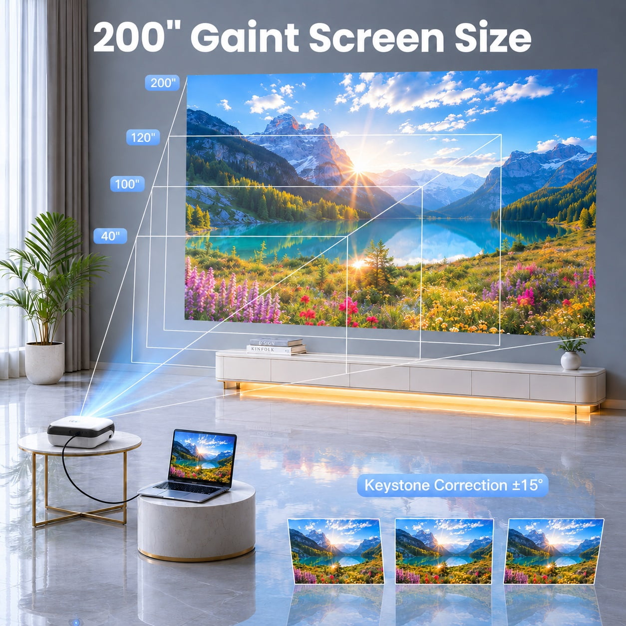 Groview Native 1080P Projector, Supported 4K Movie Projector with WiFi & Bluetooth, Electric Focus & Auto Keystone, 350 ANSI Full HD Outdoor Projector Compatible with HDMI/USB/AV