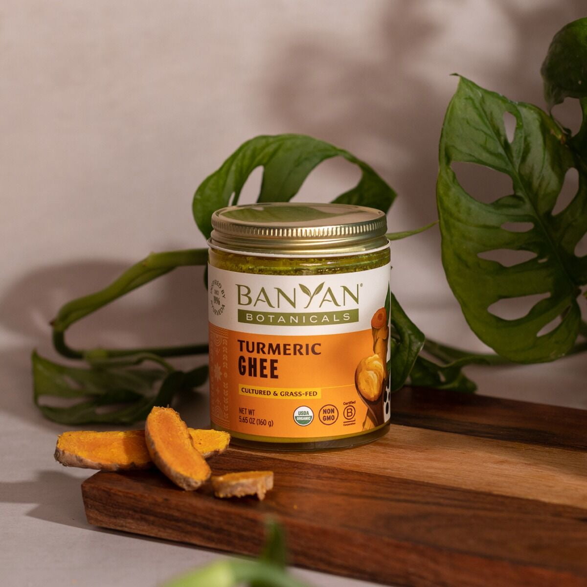 Banyan Botanicals Turmeric Ghee  Cultured Grass-Fed Organic Ghee (Clarified Butter) with Turmeric & Ginger  Oil & Butter Alternative for Cooking & Baking  5.65 oz  Non-GMO Gluten Free Vegetarian