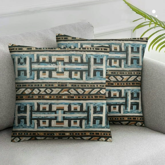 Acheng Kilim Throw Pillow Covers Turquoise and Black - Decorative Oriental Pillows, Boho Room Decor for Couch, Bohemian Outdoor Case for Farmhouse, Ethnic Shams, Patio,2 Pcs White