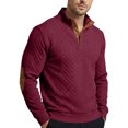 thumbnail image 4 of UDAUDU Mens Casual Knitted Pullover Sweater Long Sleeve Stand Collar Vintage Fall Winter Button Sweatshirt with Elbow Patches Wine M, 4 of 6