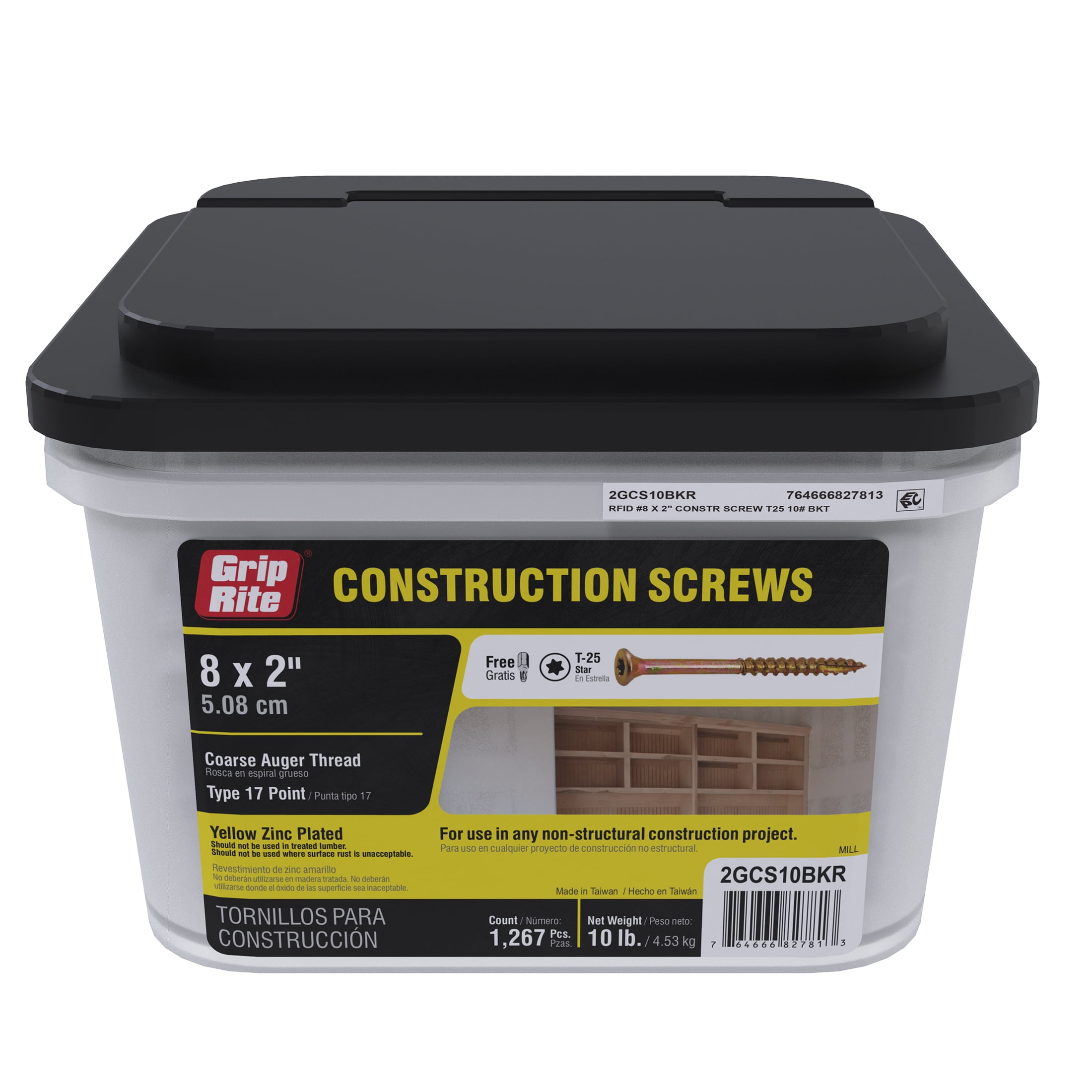 (2 pack) Grip-Rite #8 x 2 in. Star Drive Gold Construction Wood Screw 10 lb.