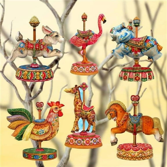 G. Debrekht 8090137C-S6 Carousel Decorative Wooden Clip-on Ornaments Set of 6 by G. Debrekht - Christmas Decor
