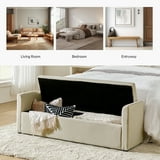 "59"" Beige Upholstered Storage Bench with 2 Throw Pillows for Bedroom ...