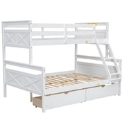 Euroco Wood Twin over Full Bunk Bed with Drawers, White