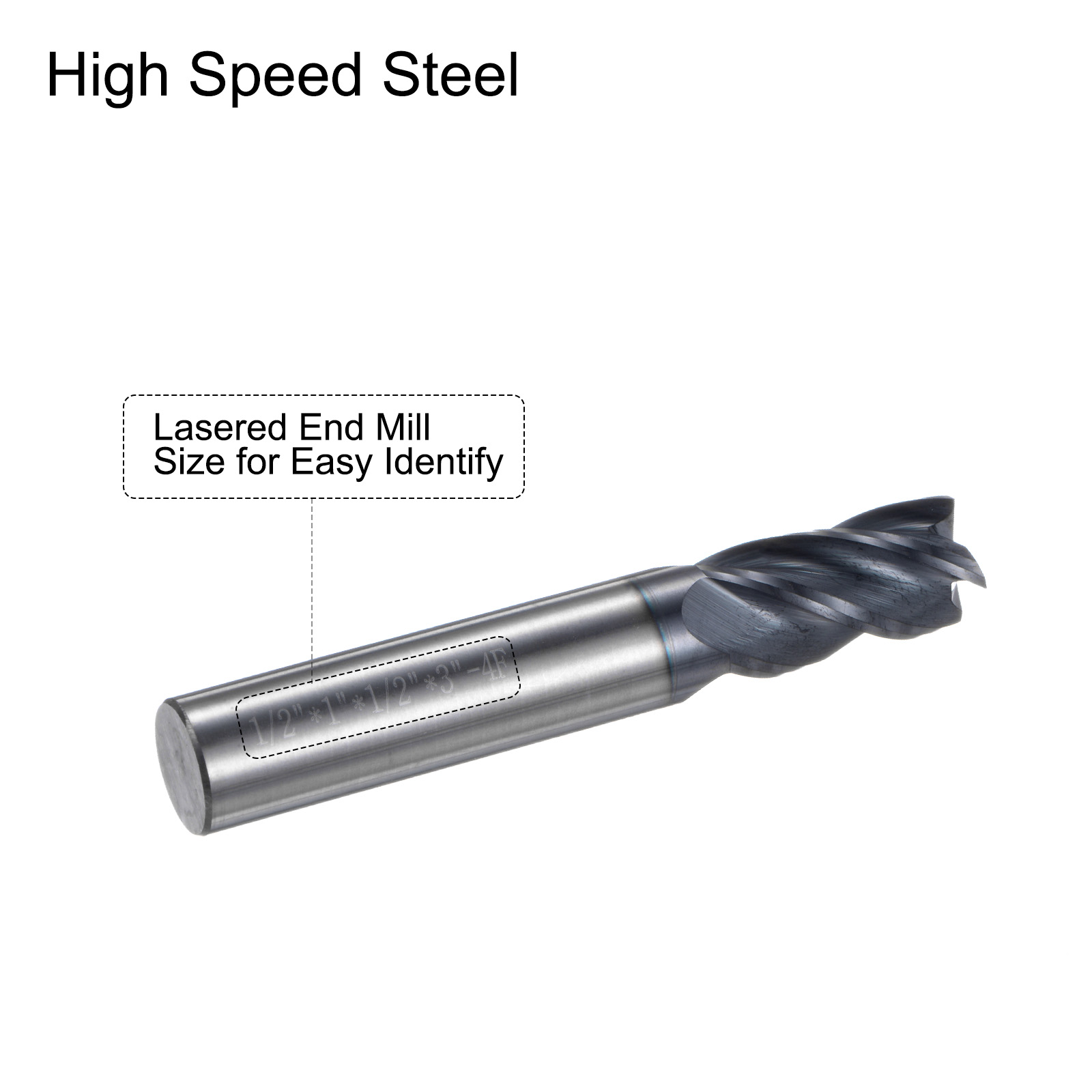 End Mill Set, 5/16" 3/8" 1/2" 4 Flutes Tungsten Steel Round Shank CNC Milling Bit