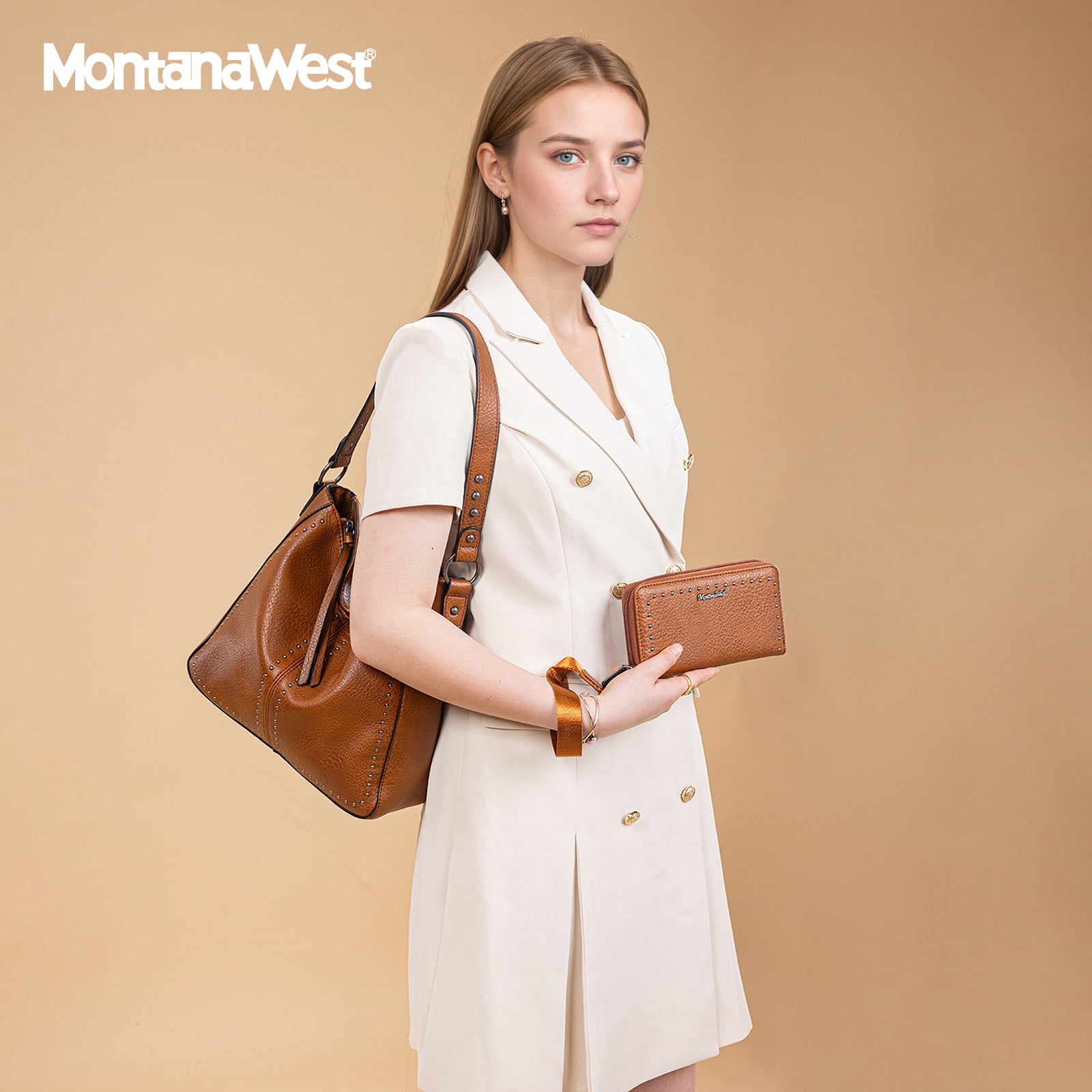 Montana West Purse and Wallet 2Pcs Set Hobo Crossbody Bag for Women Shoulder Handbags with Adjustable Strap, Brown