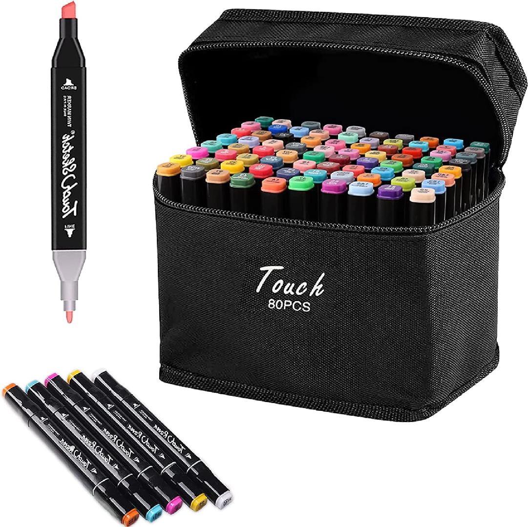 Alcohol Markers 80P,Dual Tip Art Markers Brush Tip,Permanent Drawing Markers for Adults Kids
