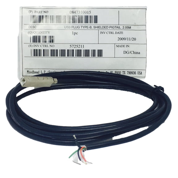 0847310015 Plug USB Type B, Shielded Pigtail. 2.05M