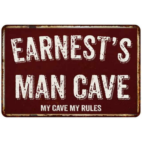 EARNEST'S Man Cave Red Grunge Sign 8 x 12 High Gloss Metal Sign 208120003392