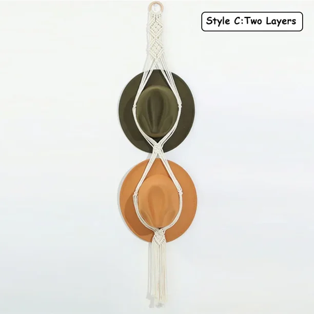 Organizador de sombreros y bufandas de estilo nórdico, estilo bohemio, de algodón, para colgar en la pared, con tapiz de macramé