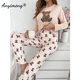 thumbnail image 4 of Pijamas con estampado de oso para mujer, ropa de dormir de manga larga, pantalones completos, ropa de dormir de seda de leche, cuello redondo, ropa de casa, otoño e invierno, nuevo, 4 of 5