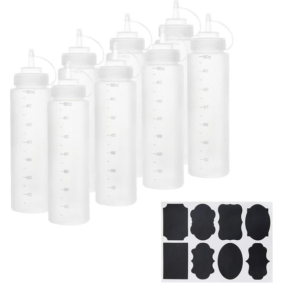 1Set 8 Pack 680ml/ 24oz Squeeze Bottles Plastic Large Squirt Bottles with Sticker Labels for Glue Acrylic Paint Arts & Crafts