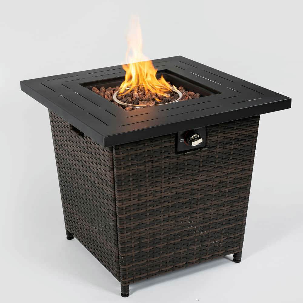 Spaco 28" Square Propane Gas Fire Pit Table, 50000 BTU Steel Fire Pit, Fire Pit Table for Patio, Backyard, Brown