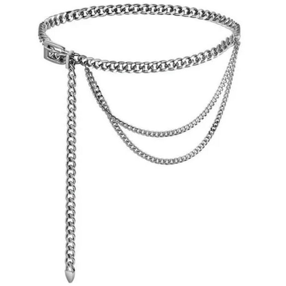HOOUN Multi Layer Metal Chain Belts Women Tassel Waist Chain Dress Jeans Belts Chain@-Silver