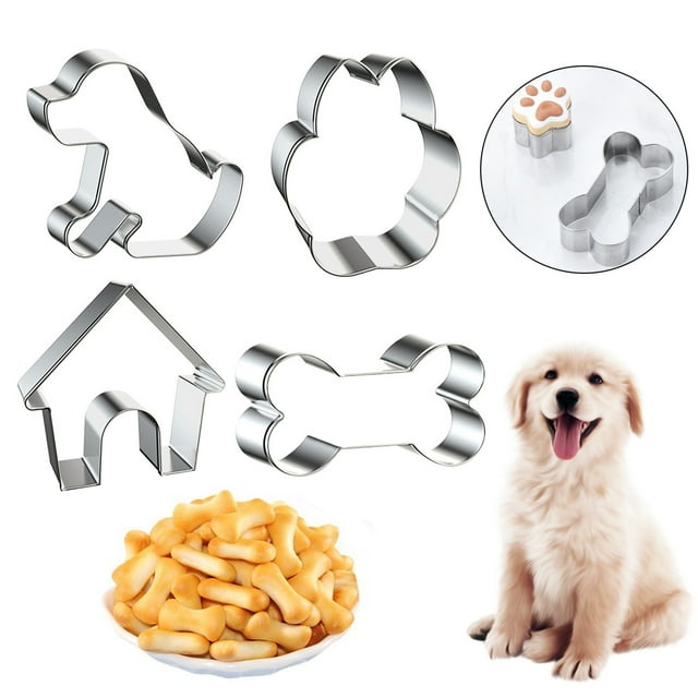 Lubelski 4Pcs/Set Cookie Cutter Dog House Paw Bone Shape Easy Release Food Grade Stainless Steel Press Biscuit Cutting Mold Kit Kitchen Baking Tools