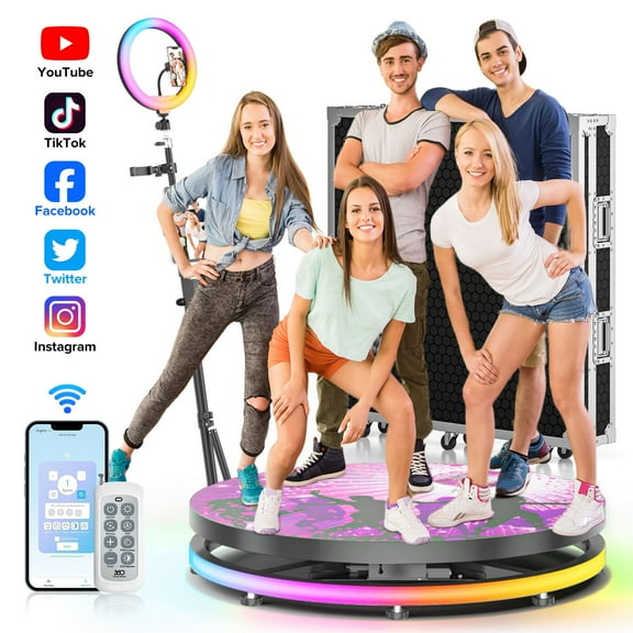 FOOTIELD 360 Photo Booth Machine 45.2”/115CM APP Remote Control Custom Logo with Ring Light for Parties ,For 1-2 People