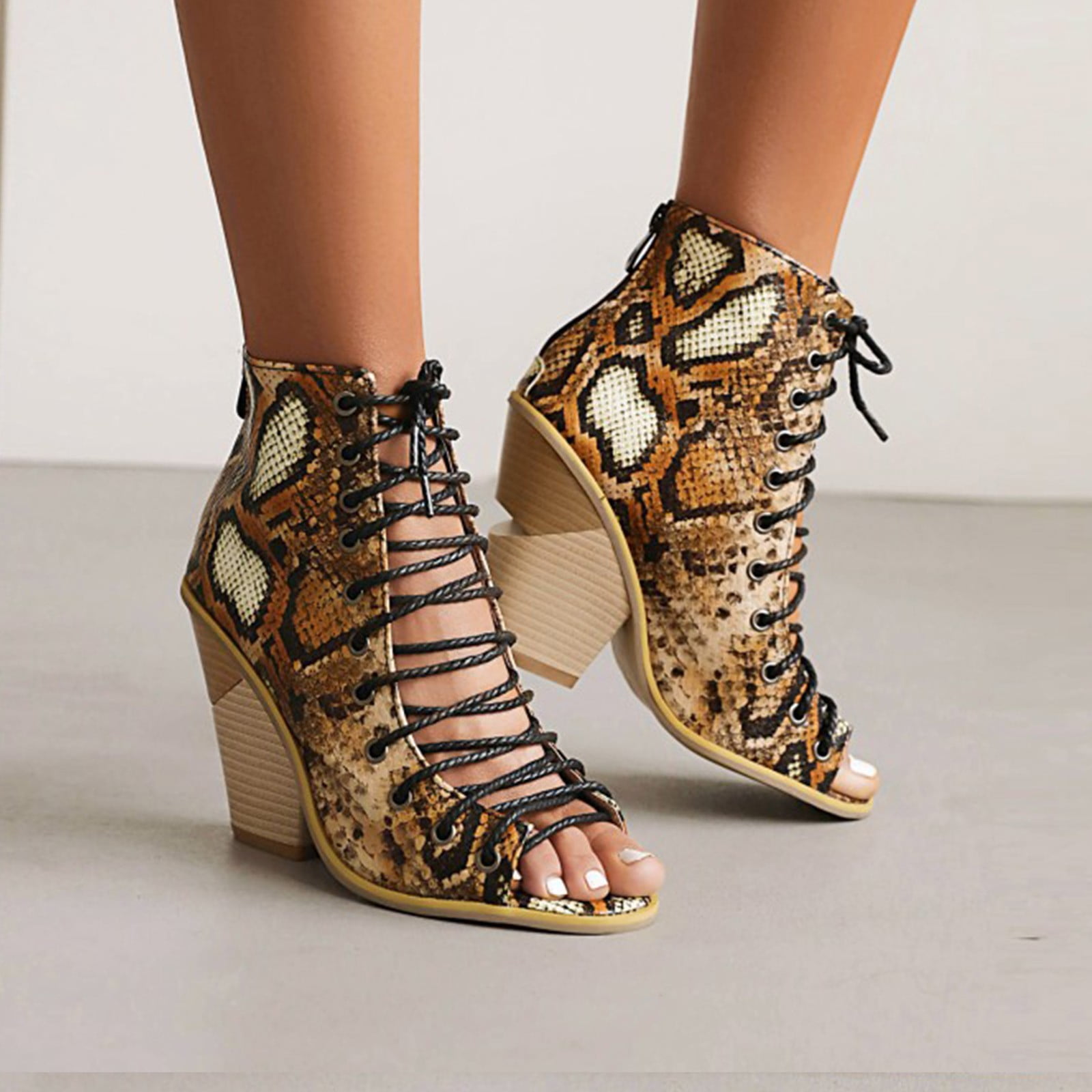 Stylish Snake Print Heel Sandals