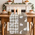 thumbnail image 4 of Japanese Rabbits Cotton Linen Table Runner for Dining Kitchen, Vintage Bunny Brown Farmhouse Plaid Wedding Outdoor Party Tablerunners Decoration, Dresser Scarf Coffee Tablecloth Runners 13x70 Inches, 4 of 9