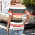 thumbnail image 4 of Annhoo Womens Summer Short Sleeve Shirts V Neck Beach Tops Ladies Trendy Stripe Color Block Blouse Tees, 4 of 7