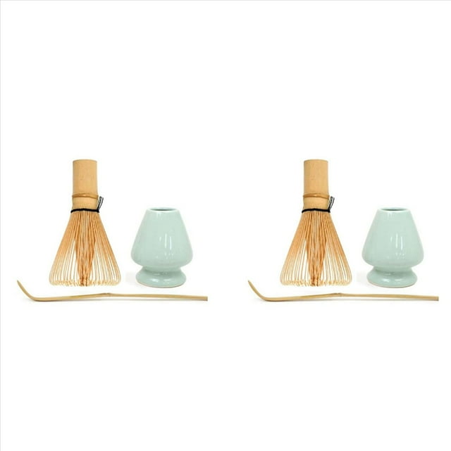 2X Juego de Batidor Matcha Juego de Té Matcha de Bambú Batidor Matcha de 100 Puntas (Chasen), Cuchara Tradicional, Soporte para Batidor Matcha