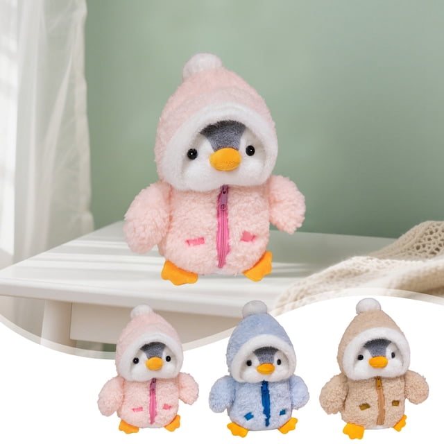 Pingüino de peluche Juguete suave peludo Muñeco de peluche | Figura de animal coleccionable de peluche | Múltiples Colores Rosa Azul Marrón | 9,8 x 5,9 x 3,9 pulgadas | Acogedor regalo decorativo |