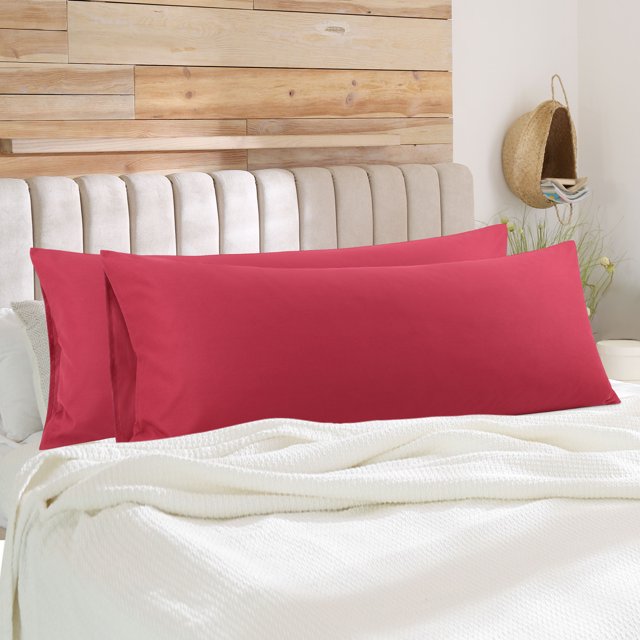 PiccoCasa 2Pcs Body Pillowcases Microfiber Pillow Covers, Standard Burgundy