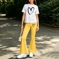 thumbnail image 5 of Juorvia Girls 2 Piece Outfits Summer Loose Fitted Crew Neck T-Shirts Micro Flare Elastic Waist Pants(2-3 Years,Yellow1), 5 of 6