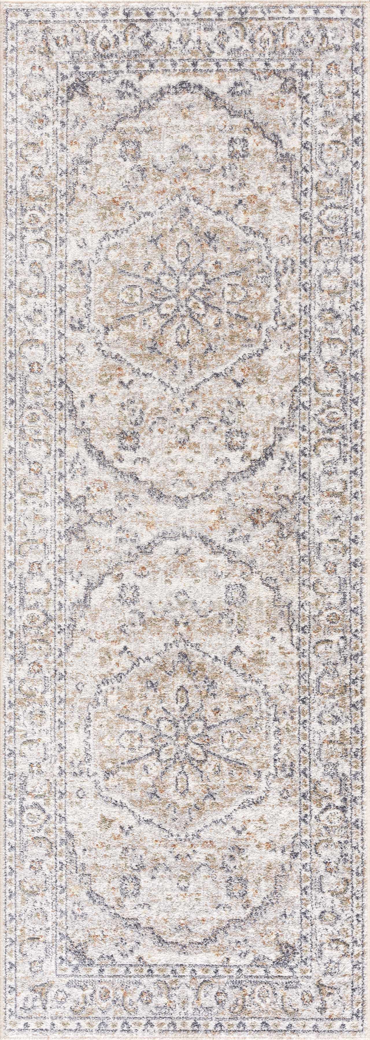 Hauteloom Hiti Hallway, Kitchen Washable Runner Rug - Traditional Oriental Medallion Carpet - Brown, Beige, Cream, Gray - 2'7" x 7'3"