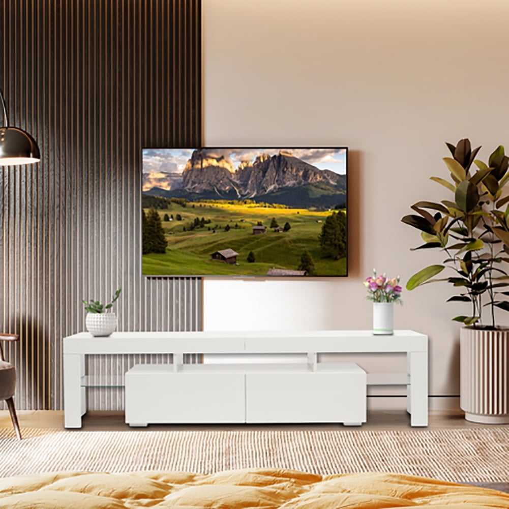 Kepooman Modern TV Stand with Led Lights, TV Stand TV Cabinet, Living Room Bedroom Furniture, White Kepooman Modern TV Stand with Led Lights, TV Stand TV Cabinet, Living Room Bedroom Furniture, White