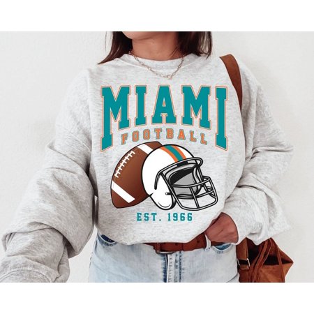 Miami Football Crewneck Sweatshirt, The Dolphin Sweater, Black Color, Size S