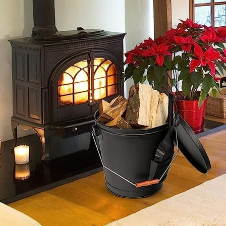 LEMY Ash Bucket with Lid and Shovel, 5 Gallon Ash Container for Fireplace, Fire Pits, Wood Burning Stoves