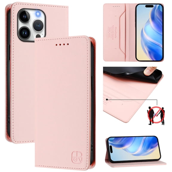Wallet Case for iPhone 13 Pro Max with Card Holder, Business Premium PU Leather Flip RFID Blocking Wallet Case with Wrist Strap Kickstand Protective Cover for iPhone 13 Pro Max, Pink