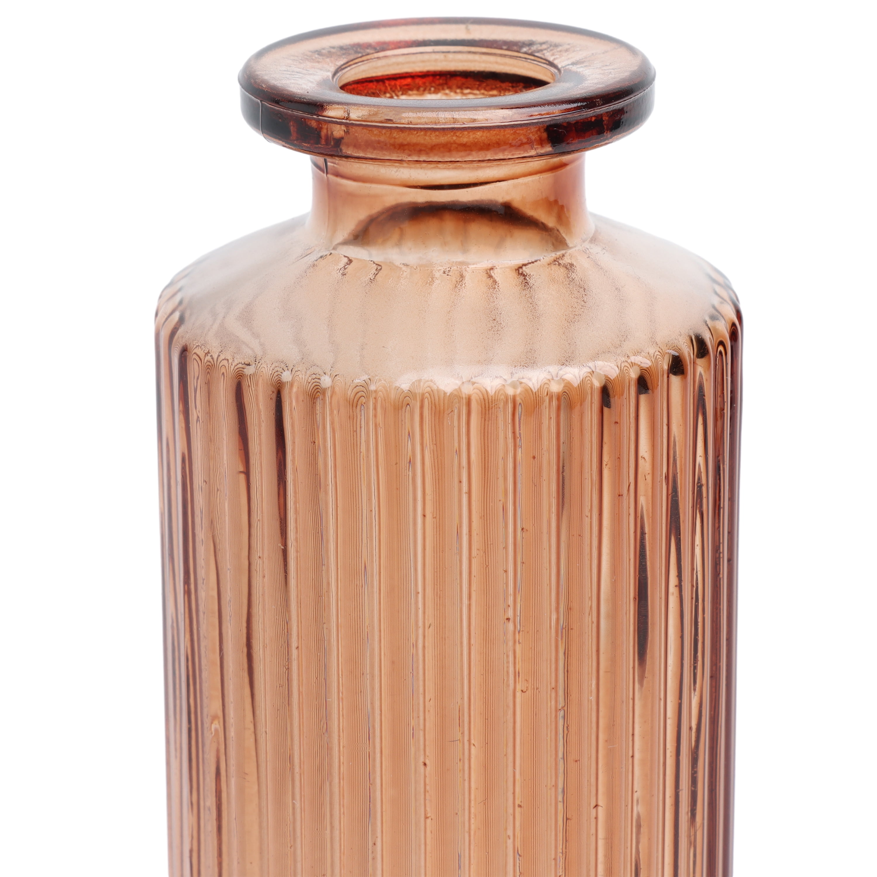 (2 pack) Mainstays Mini Ribbed Translucent Glass Tabletop Indoor Vase, 5.2 in, Amber